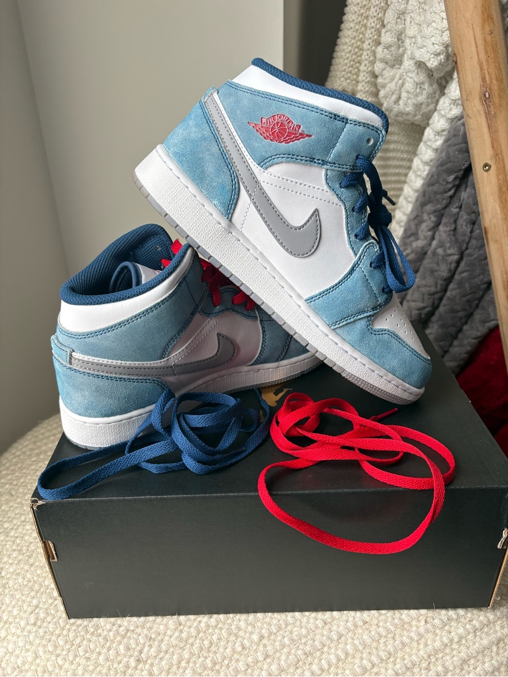 Jordan Kids Sneakers Blue White with Red Accents